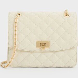 NWT - Charles & Keith White Cressida Quilted Chain Strap Bag